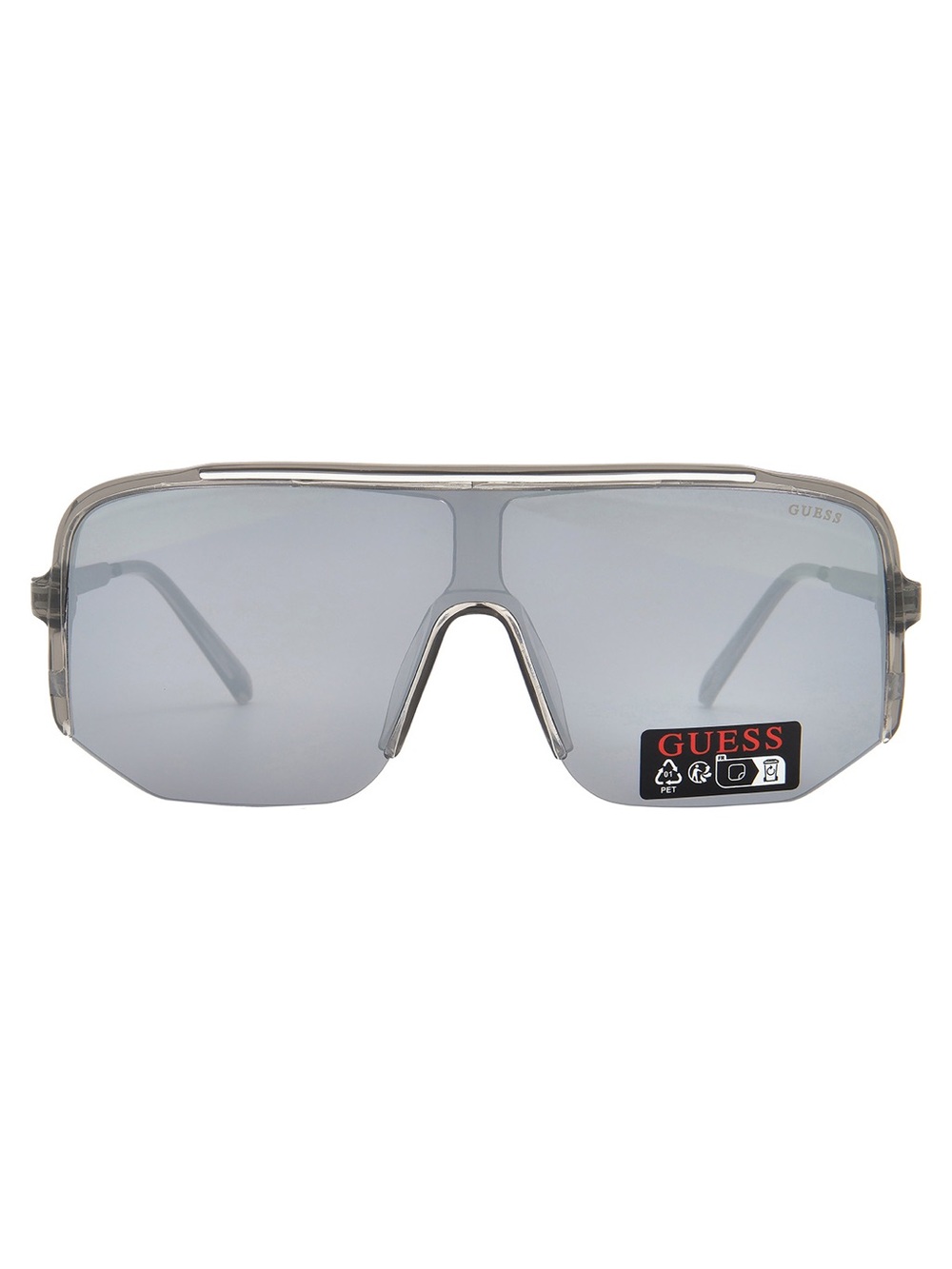 Guess Smoke Mirror Shield Men’s Sunglasses Oversized Wrap Shield Silver | NWT - Picture 2 of 5
